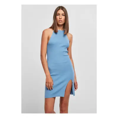 Women's dress with ribbed neck warmer in blue