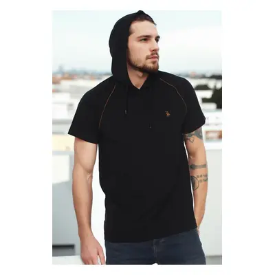 T8570 DEWBERRY HOODED MEN'S T-SHIRT-DARK BLACK