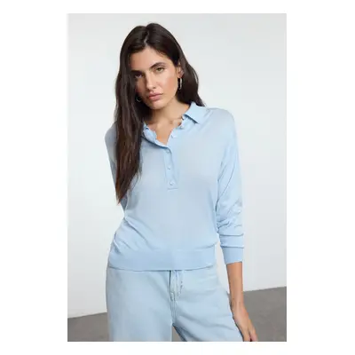 Trendyol Blue Thin Polo Neck Knitted Sweater