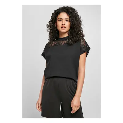 Women's short oversized T-shirt with black lace