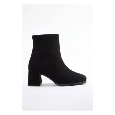 Trendyol Black Suede Square Toe Block Heel Women's Boots