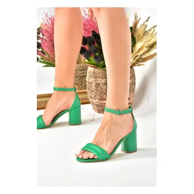 Fox Shoes Green Single Strap Women's Thick Heeled Shoes