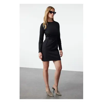 Trendyol Black Shift/Straight Cut Belted Mini Woven Dress