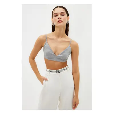 Trendyol Gray Crop Shiny Stone Woven Bustier