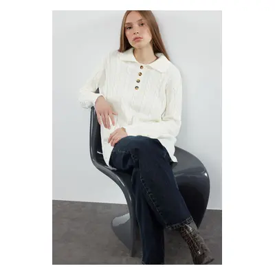 Trendyol Cream Hair Braided Knitwear Sweater