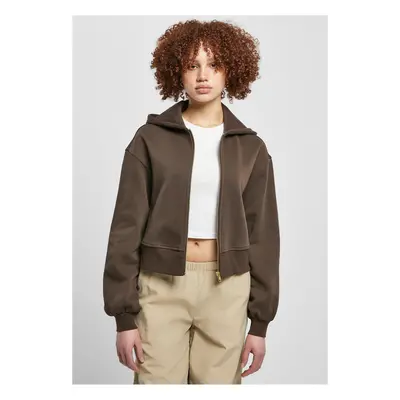 Women's short oversized jacket with zipper brown color