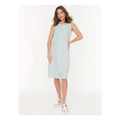 Green and White Women's Striped Shirt Dress Trendyol - Women's