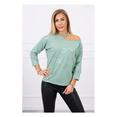 Blouse with heart print dark mint