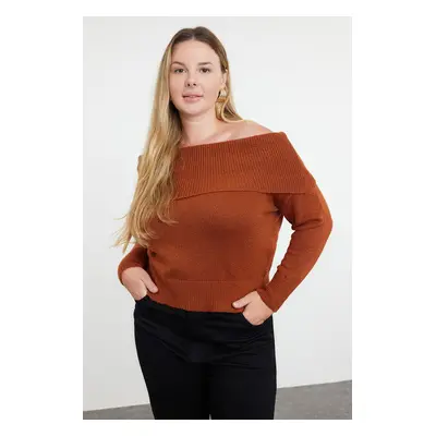 Trendyol Curve Brown Carmen Collar Knitwear Sweater