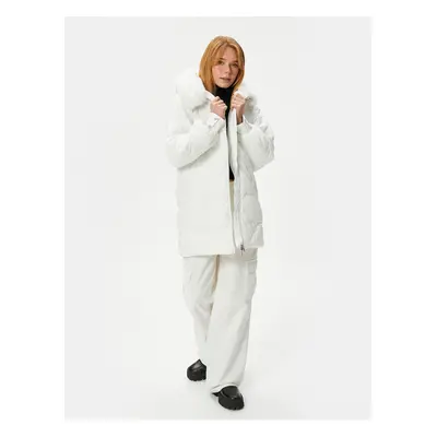 Koton Puffer Coat Hooded Zipper Detachable Faux Für