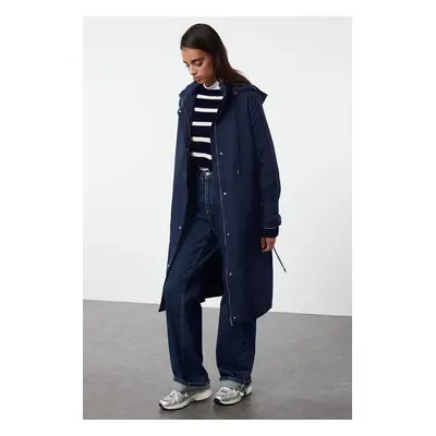 Trendyol Navy Blue Fiber-lined Oversize Thick Trench Coat