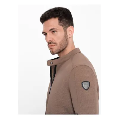 Ombre Men's BIKER jacket in structured fabric - light brown