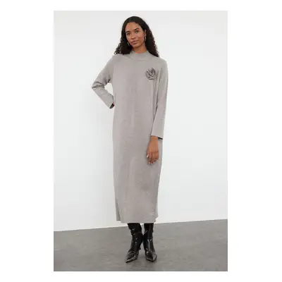 Trendyol Mink Flower Detailed Knitwear Dress