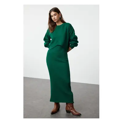 Trendyol Green Midi Knitted Sweater-Dress Set