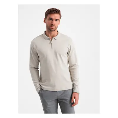 Ombre Men's longsleeve with zippered polo collar - ash