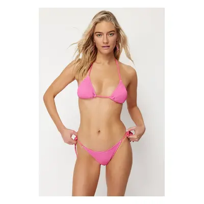 Trendyol Pink Tied Textured Brazilian Bikini Bottom