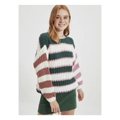 Green and White Women's Striped Oversized Sweater Trendyol - Women