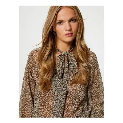 Koton Leopard Patterned Blouse Foulard Collar Frilly Window Detailed