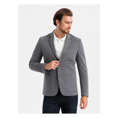 Ombre Men's jacket with hooded lining and high collar - navy blue