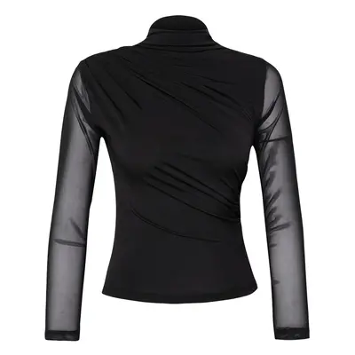 Trendyol Black Fitted/Fits the Body Tulle Sleeve Stand Collar Flexible Knitted Blouse