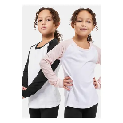 Girls' Contrasting Raglan Long Sleeves 2-Pack White/Pink+White/Black