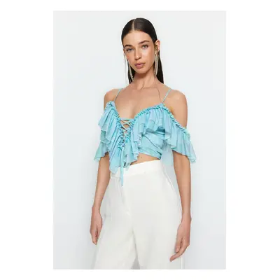 Trendyol Multicolor Crop Ruffle Knitted Blouse