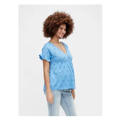 Mama.licious Dinna Blue Perforated Maternity Blouse - Women