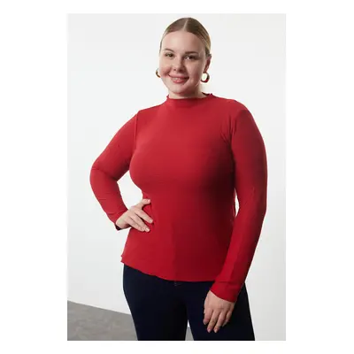 Trendyol Curve Red Foam Knit Plus Size Blouse