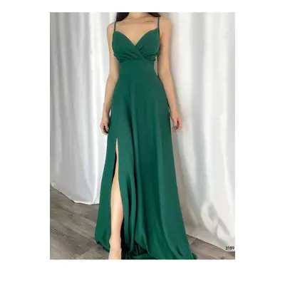 74886 Dewberry Rope Strap Slit Evening & Graduation Dress-GREEN