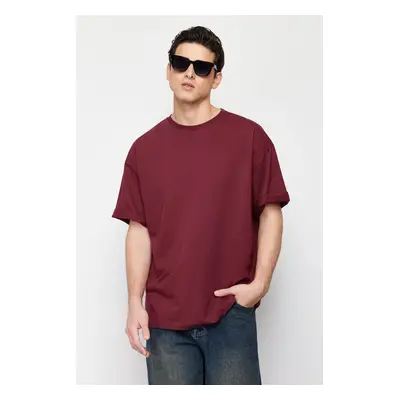 Trendyol Claret Red Oversize/Wide Cut Basic 100% Cotton T-Shirt