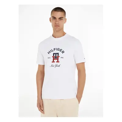 White Man T-Shirt Tommy Hilfiger Curved Monogram Tee - Men