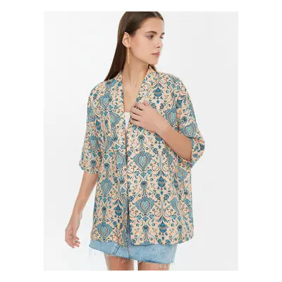 Trendyol Blue and Beige Patterned Kimono - Women