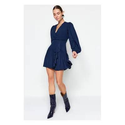 Trendyol Navy Blue Flounce dupla mellű szőtt ruha