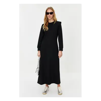 Trendyol Black Shoulder Detailed Plain Knitted Dress