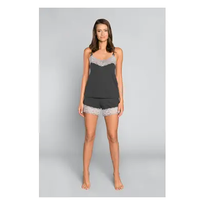 Women's pyjamas Sonata with narrow straps, shorts - dark melange