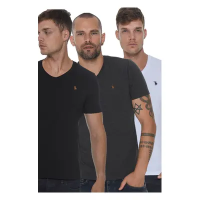 TRIPLE SET T8568 DEWBERRY V-NECK MEN'S T-SHIRT-BLACK-WHITE-ANTHRACITE