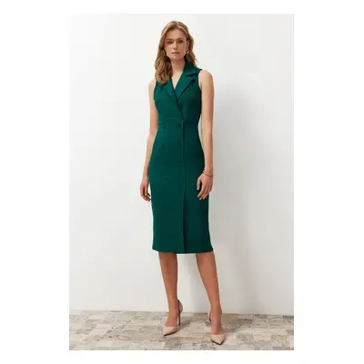 Trendyol Emerald Green Bodycon Button Detailed Double Breasted Neck Midi Pencil Skirt Woven Dres