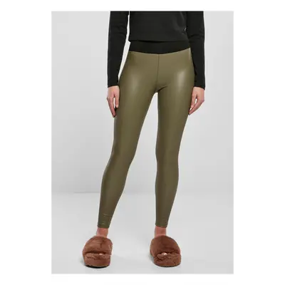 Women's high-waisted synthetic leather leggings olive