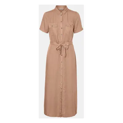 Beige Shirt Maxi-dress with Tie Noisy May Cersei - Women