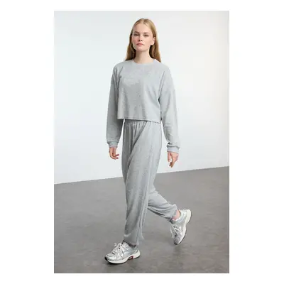 Trendyol Gray Melange Relaxed/Comfortable Towel Knitted Tracksuit Set