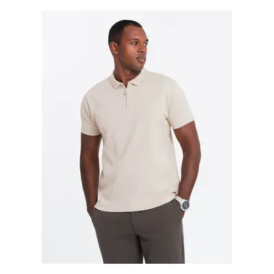 Ombre Men's melange polo shirt with striped collar - black