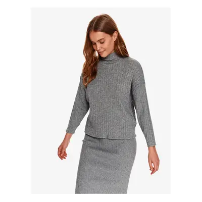 Women's grey ribbed sweater with stand-up collar TOP SECRET - Women