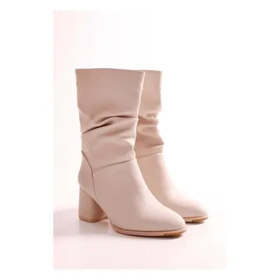 Shoeberry Women's Nollie Beige Heels & Gaiters. Beige Skin.