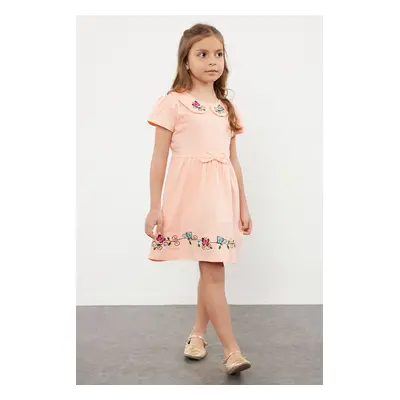 Trendyol Pink Girl's Baby Collar Floral Patterned Knitted Dress