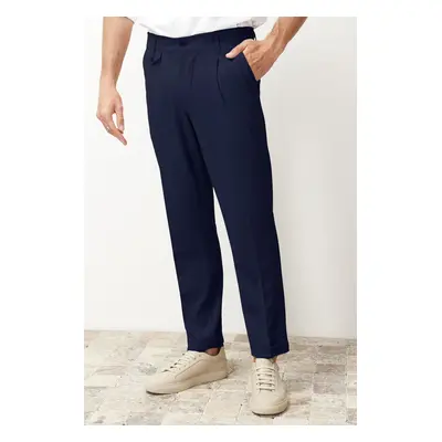 Trendyol Navy Blue Italian Cut Pleated Classic Double Leg Fabric Trousers