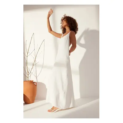 Trendyol White 100% Linen Back Detail Maxi Dress