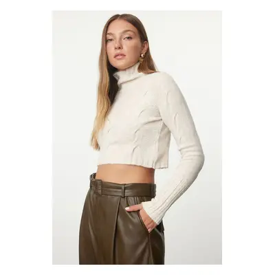 Trendyol Stone Soft Texture Crop Knit Sweater