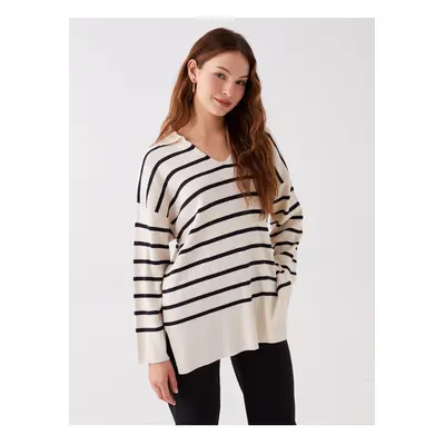 LC Waikiki Polo Neck Striped Long Sleeve Oversize Women's Knitwear Sweater