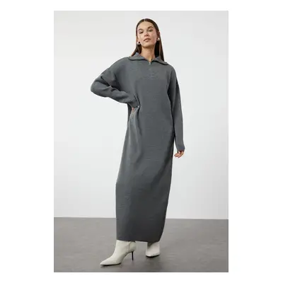 Trendyol Smoked Comfortable Zippered Collar Basic Knitwear Dress