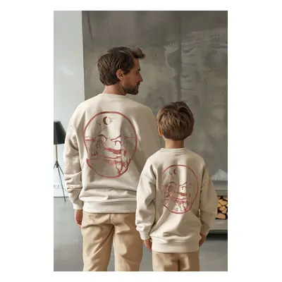 Trendyol Beige Boy Father Son Back Printed Knitted Mini Me Sweatshirt